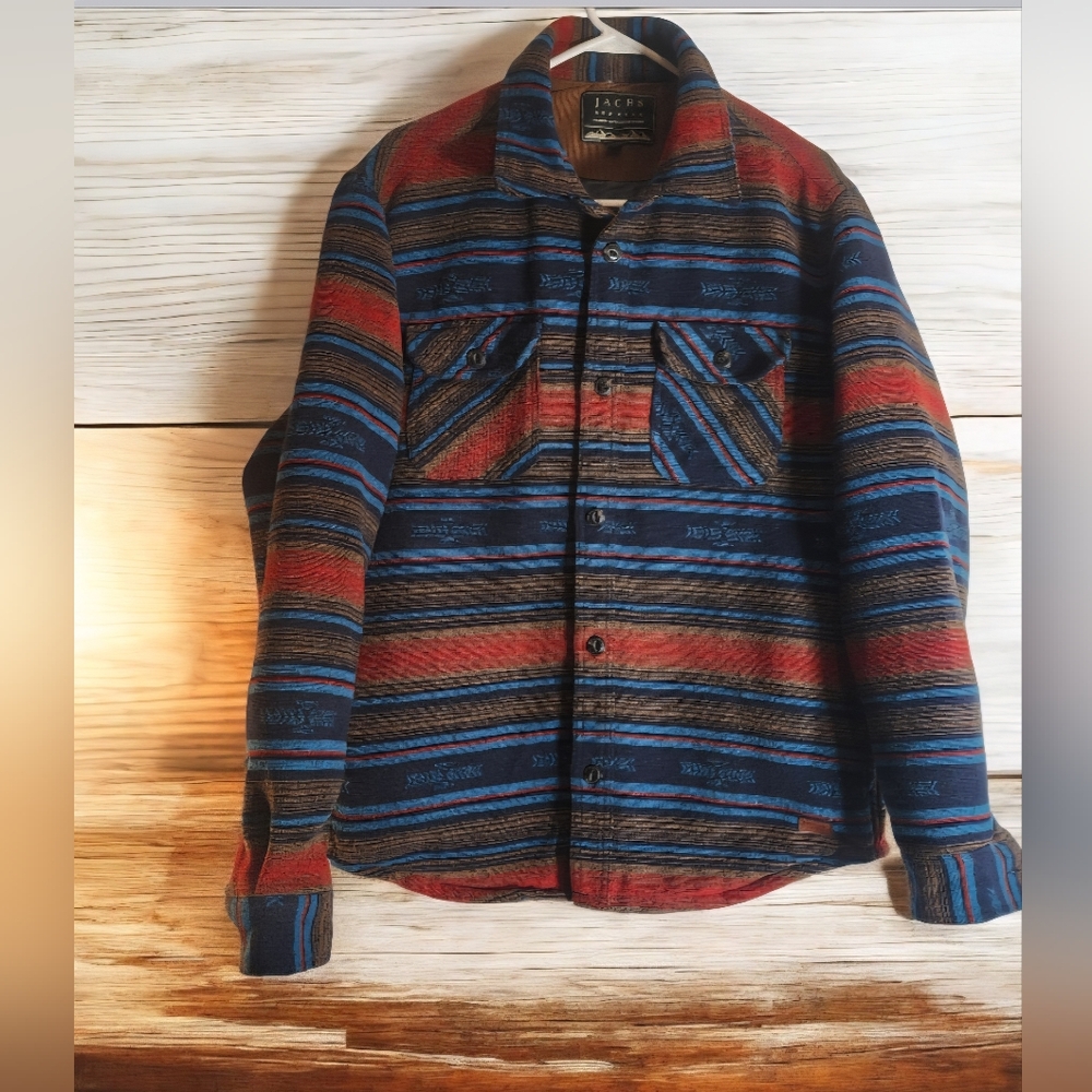 JACHS NEW YORK Red and Blue Striped Button Down Shacket